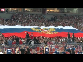 serbian fans supported russia. they sing katyusha in the stands under the russian flag