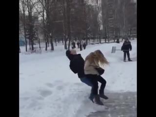 threw a girl into a snowdrift - [funny caucasians]